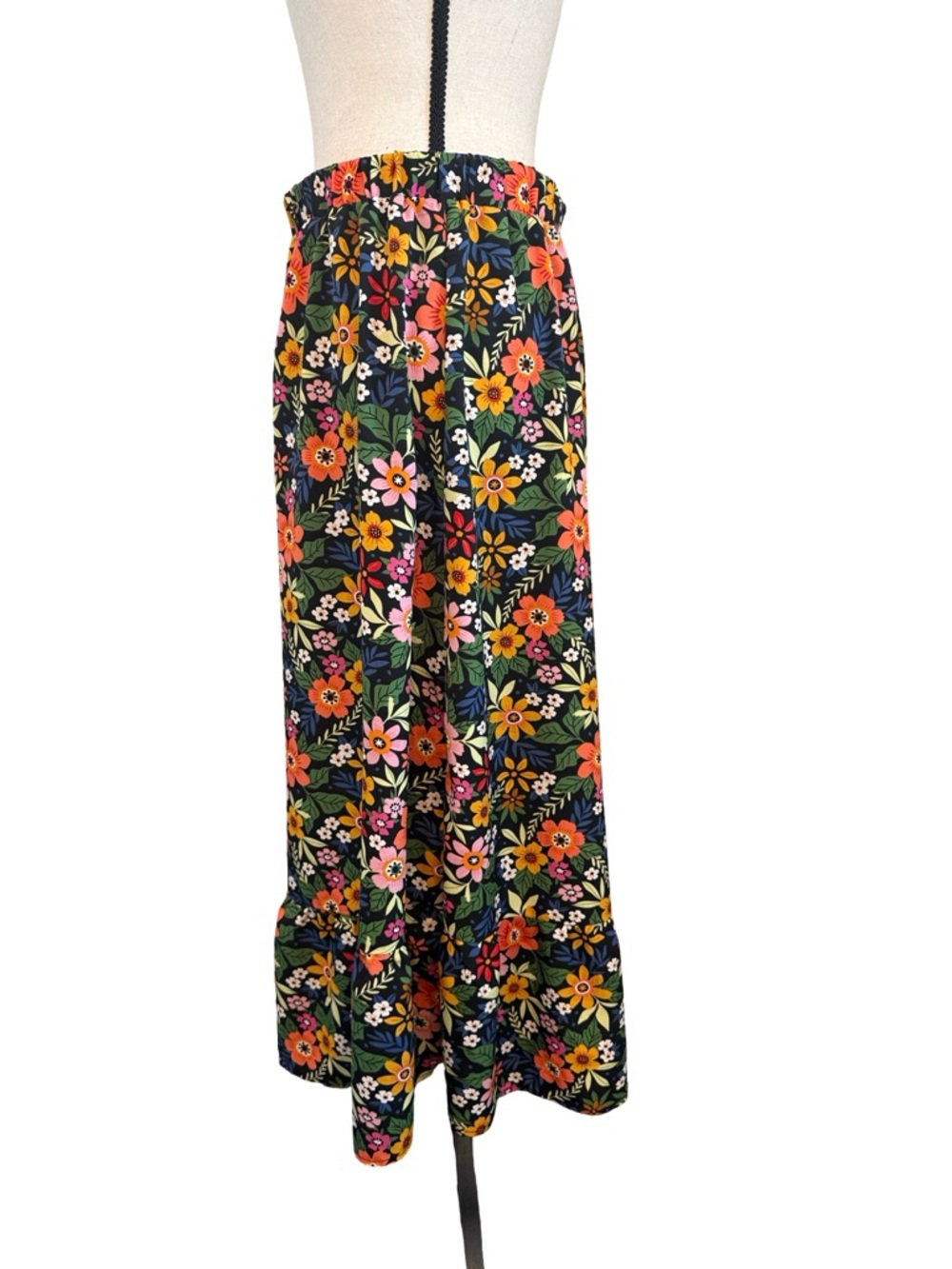 Floral Midi Skirt Ladies Large Boho Cottagecore Elastic Waist Colorful Floral - Picture 2 of 9